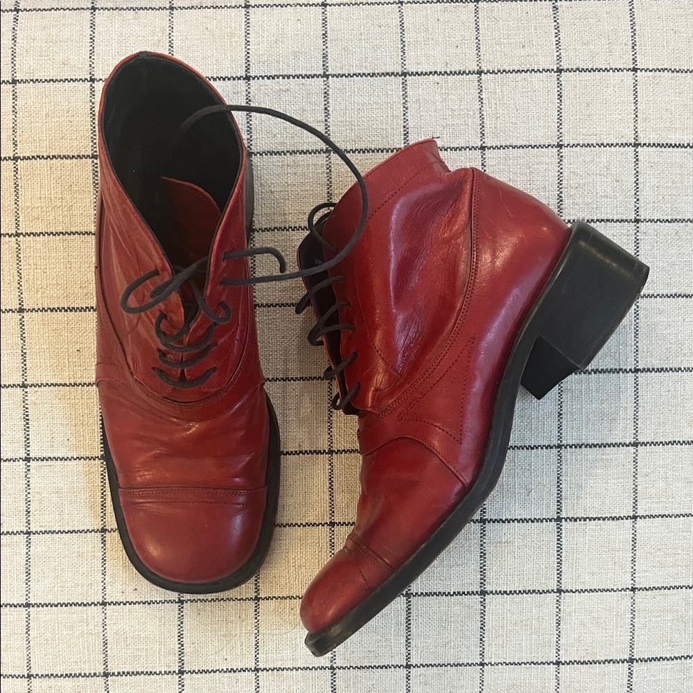 Mare Luxe Italian Leather 7W Red Leather Women's Ankle Boots